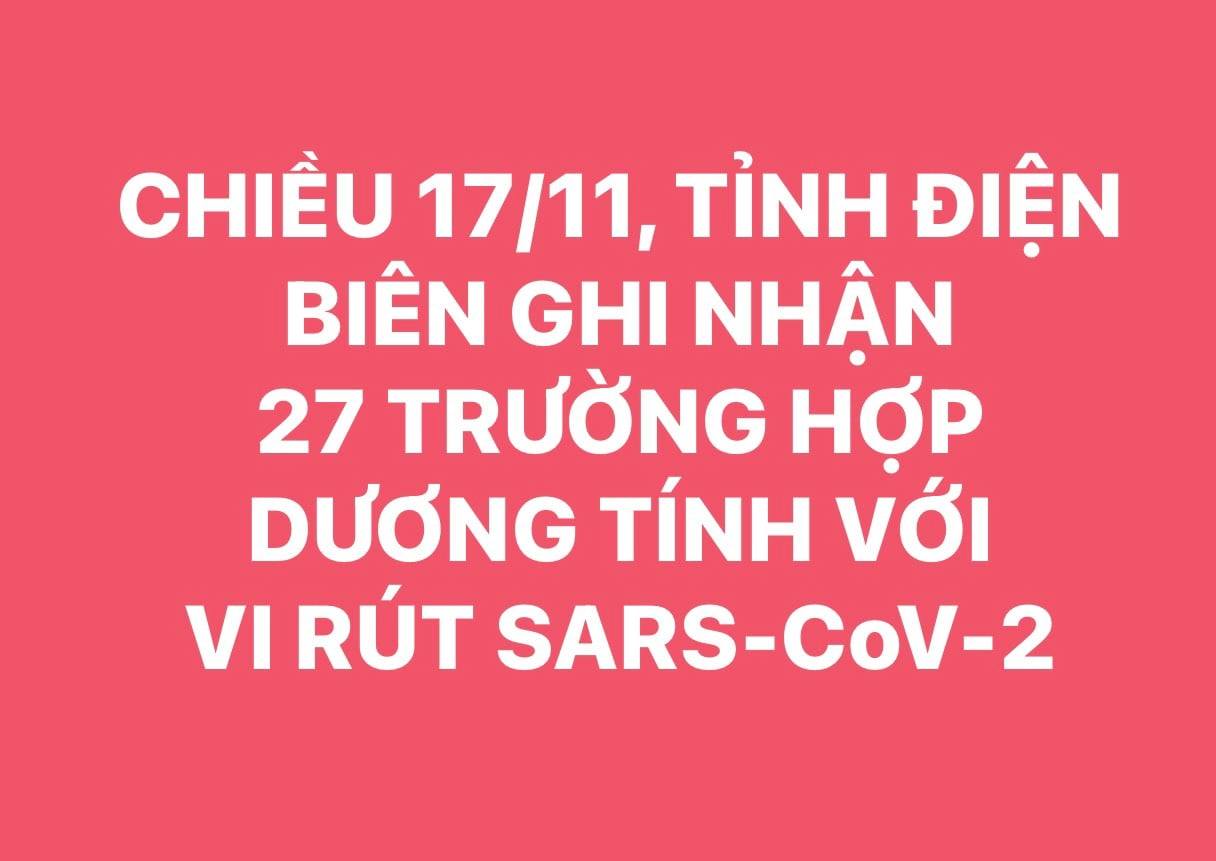 CHIỀU NGÀY 17/11, ĐIỆN BIÊN GHI NHÂN 27 TRƯỜNG HỢP DƯƠNG TÍNH VỚI VI RÚT SARS - CoV-2