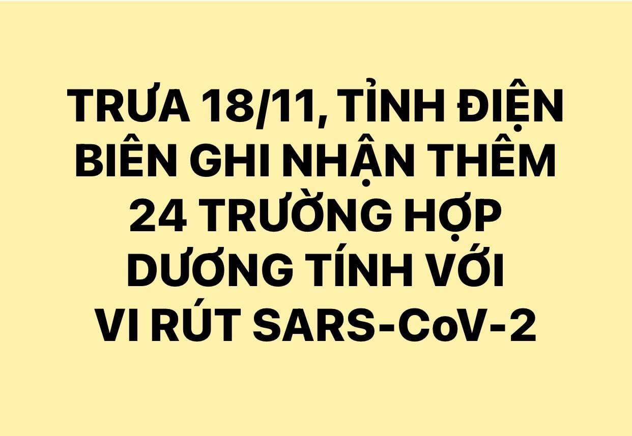 TRƯA NGÀY 18/11, ĐIỆN BIÊN GHI NHẬN THÊM 24 TRƯỜNG HỢP DƯƠNG TÍNH VỚI VI RÚT SARS - CoV-2