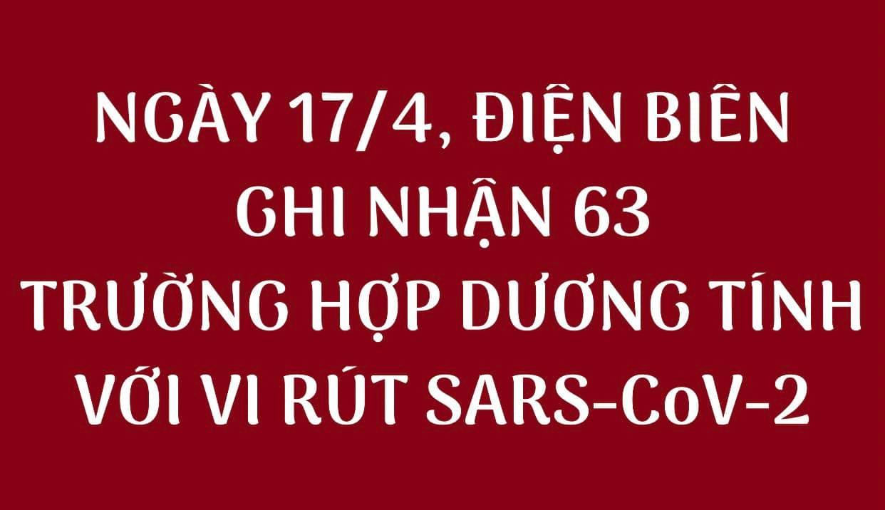 NGÀY 17/4, ĐIỆN BIÊN GHI NHẬN THÊM 63 TRƯỜNG HỢP DƯƠNG TÍNH VỚI VI RÚT SARS - CoV-2